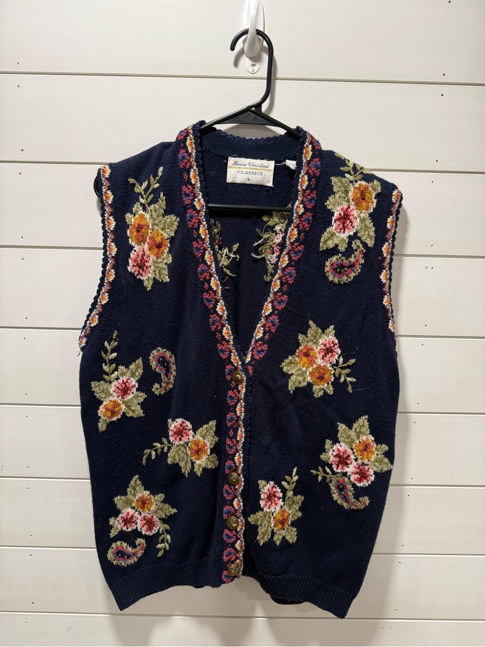 Navy Floral Embroidered Knit Vest